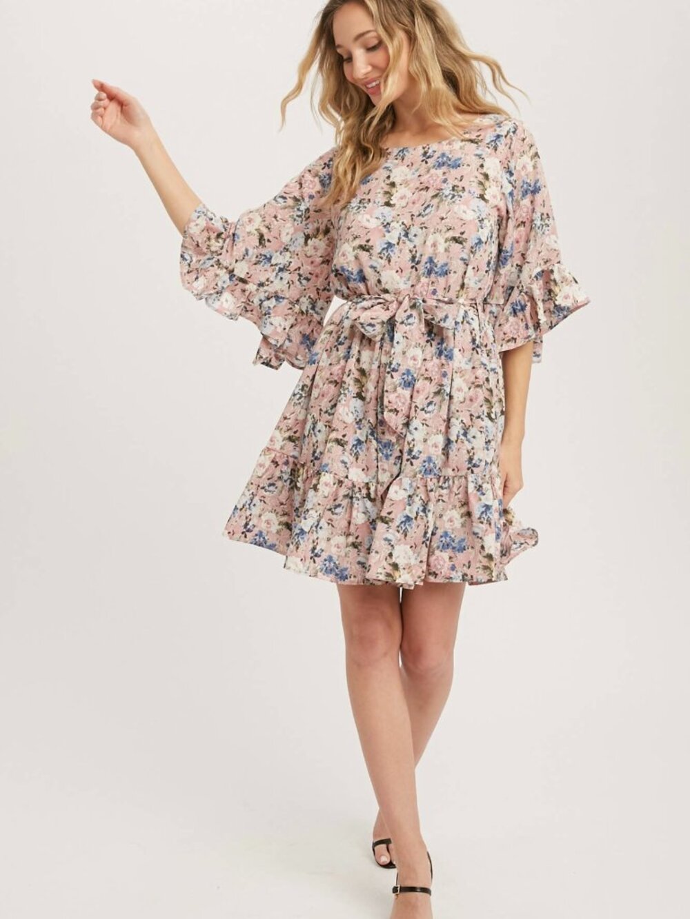 D10-Floral Angel Sleeve Dress